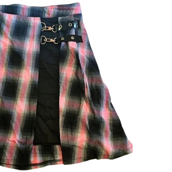 💎 disturbia buckled pleated pink check mini skirt size 14 - Picture 2 of 8